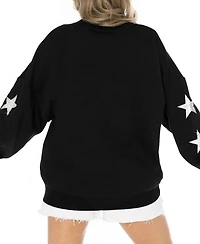 Gameday Couture Women's Black Cleveland Browns Rhinestone Star Sleeve Settle the Score Oversized Tri-Blend Pullover Sweatshirt