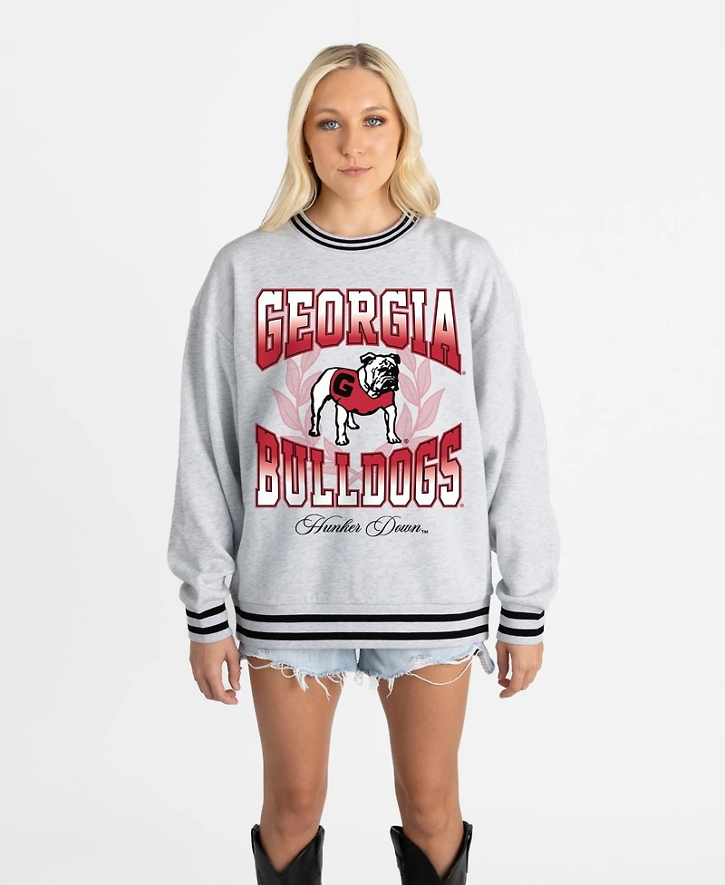 Gameday Couture Women's Ash Georgia Bulldogs Oversized Fade Route Ringer Stripe Sweatshirt