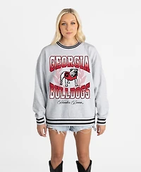 Gameday Couture Women's Ash Georgia Bulldogs Oversized Fade Route Ringer Stripe Sweatshirt