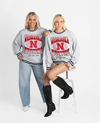 Gameday Couture Women's Ash Nebraska Huskers Oversized Fade Route Ringer Stripe Sweatshirt