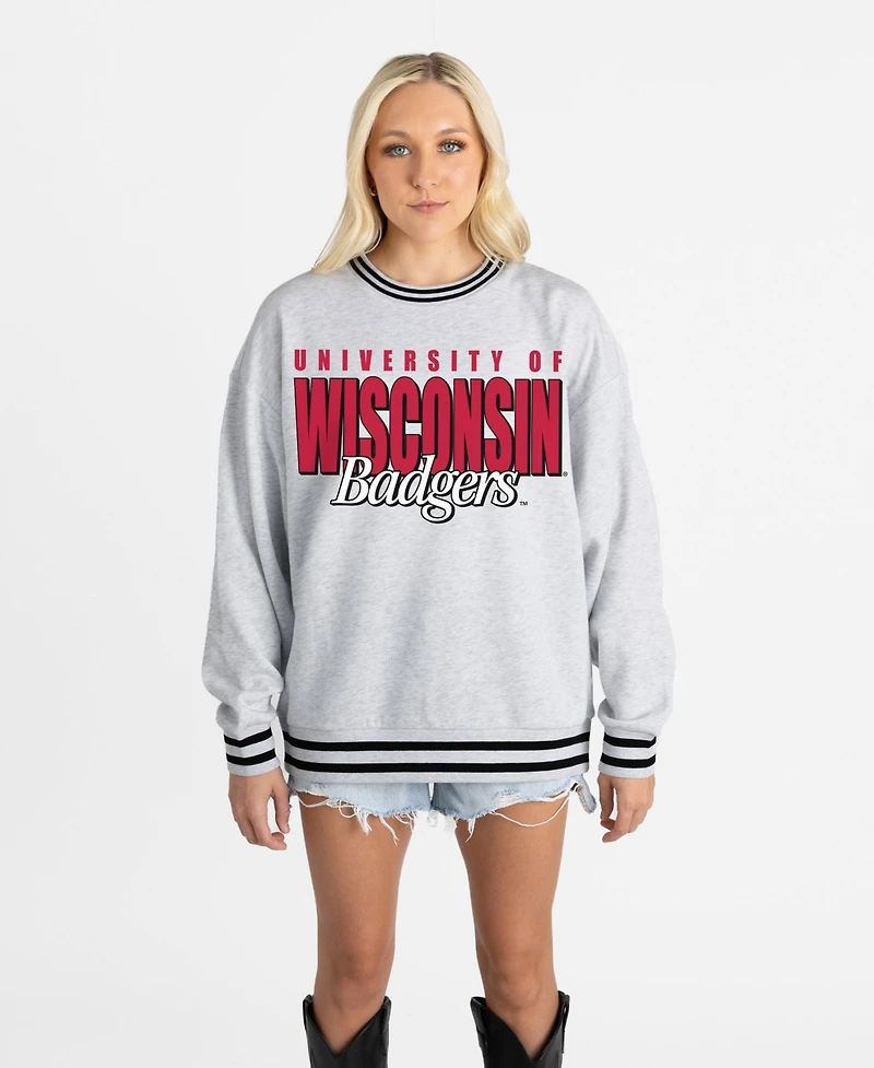 Gameday Couture Women's Gray Wisconsin Badgers Oversized Showdown Ringer Stripe Sweatshirt