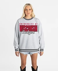 Gameday Couture Women's Gray Wisconsin Badgers Oversized Showdown Ringer Stripe Sweatshirt