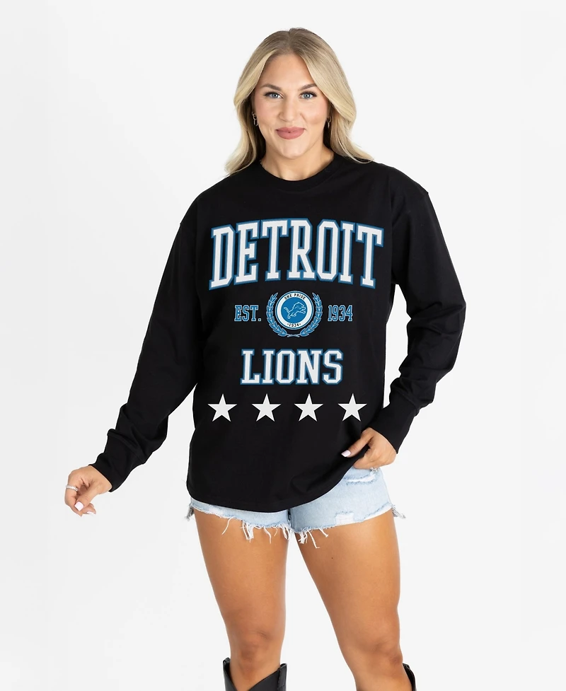 Gameday Couture Women's Black Detroit Lions Oversized Everyday StarLong sleeves T-Shirt