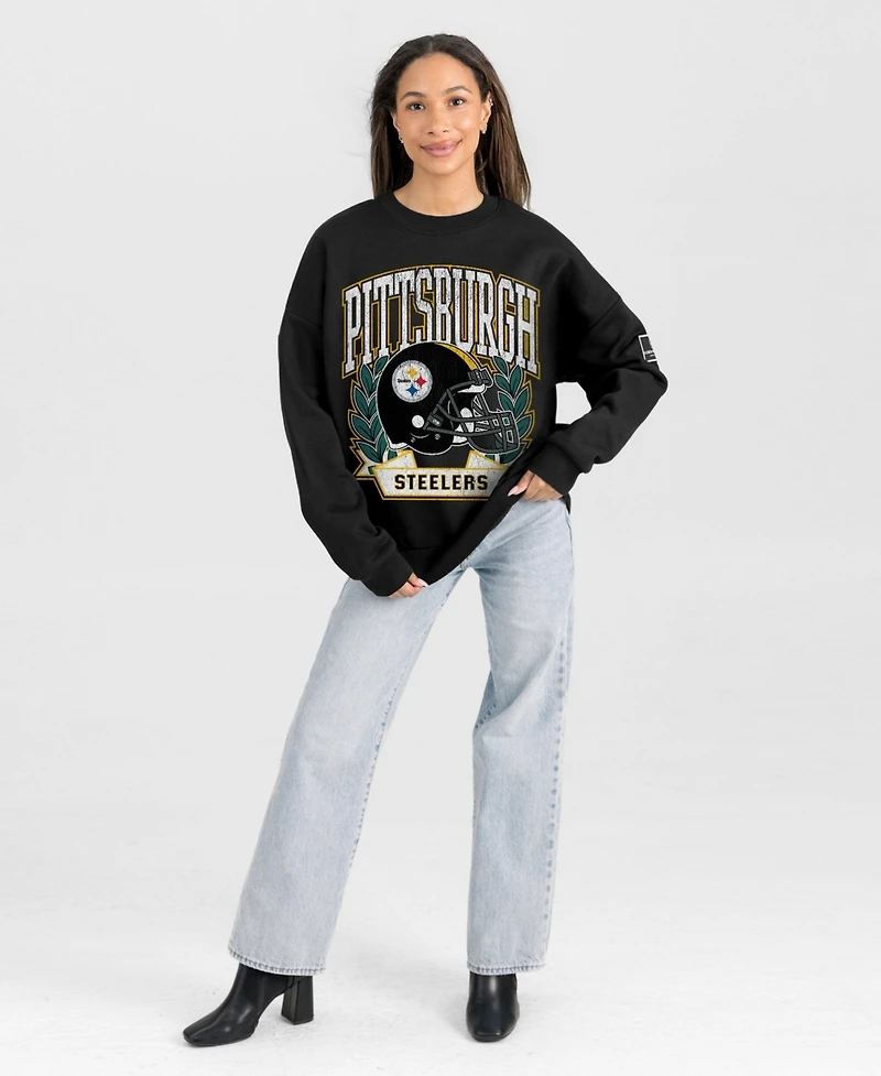 Gameday Couture Women's Black Pittsburgh Steelers Oversized Victory Lane Label Premium Fleece Sweatshirt