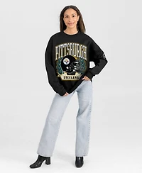 Gameday Couture Women's Black Pittsburgh Steelers Oversized Victory Lane Label Premium Fleece Sweatshirt