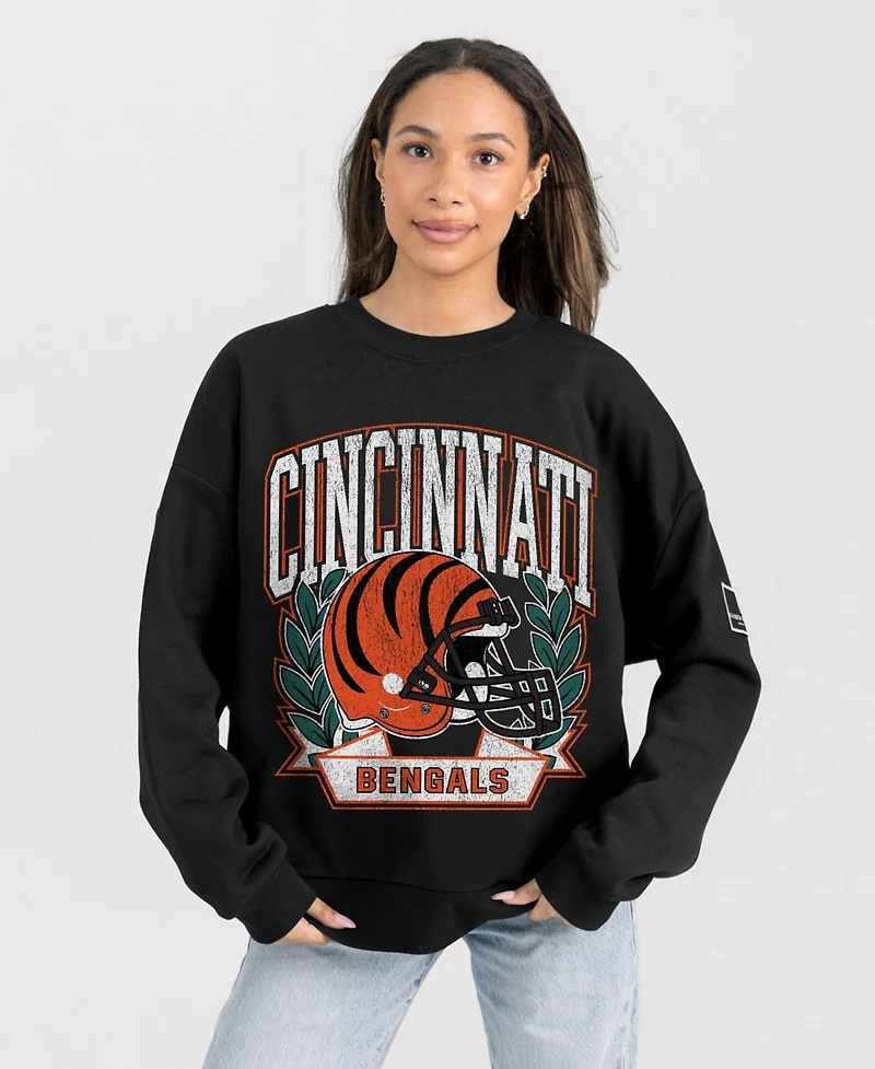 Gameday Couture Women's Black Cincinnati Bengals Oversized Victory Lane Label Premium Fleece Sweatshirt