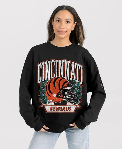 Gameday Couture Women's Black Cincinnati Bengals Oversized Victory Lane Label Premium Fleece Sweatshirt