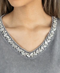Gameday Couture Women's Gray Indiana Hoosiers Iconic Edge Rhinestone V-Neck T-Shirt