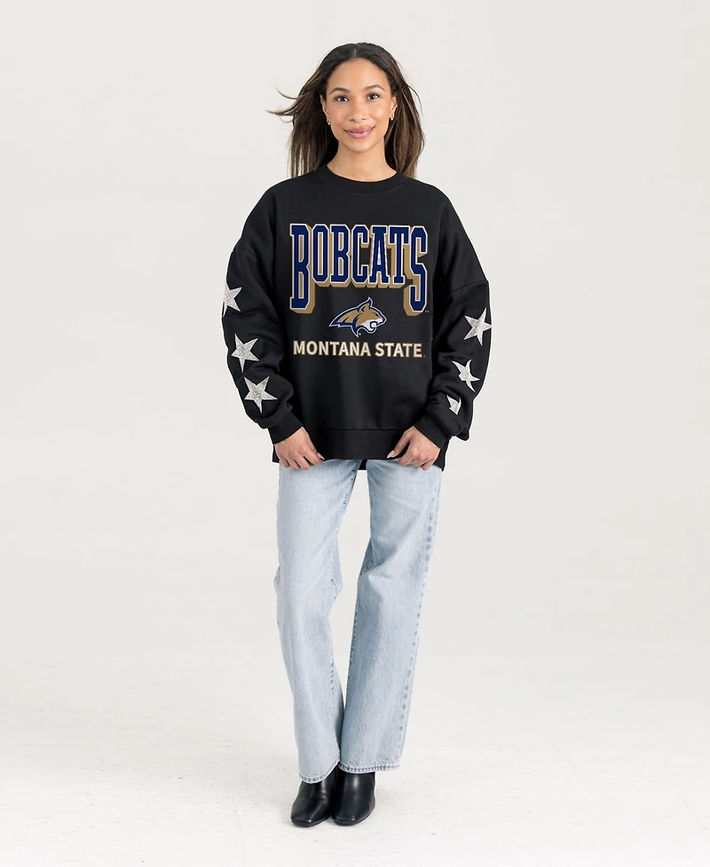 Gameday Couture Women's Black Montana State Bobcats Pure Victory Relaxed Rhinestone Pullover Sweatshirt