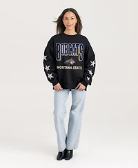 Gameday Couture Women's Black Montana State Bobcats Pure Victory Relaxed Rhinestone Pullover Sweatshirt