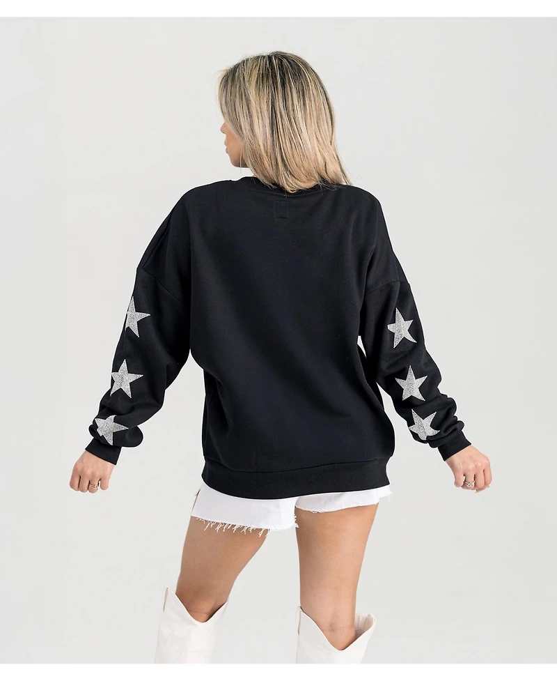 Gameday Couture Women's Black Philadelphia Eagles Pure Victory Rhinestud Star-Sleeve Pullover Sweatshirt
