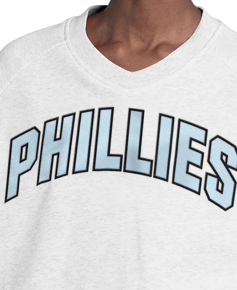 Starter Women's Gray Philadelphia Phillies Show Up Fashion Cropped V-Neck Sweatshirt