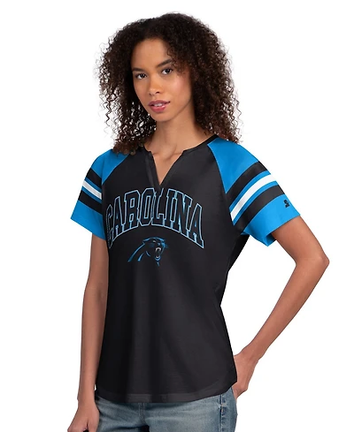 Starter Women's Black Carolina Panthers Game On Notch Neck Raglan T-Shirt