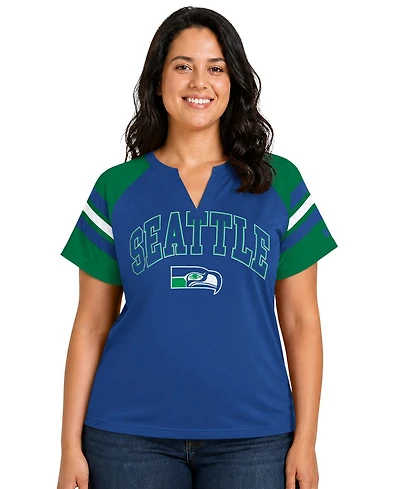 Starter Women's Royal Seattle Seahawks Plus Size Throwback Game On Notch Neck Raglan T-Shirt
