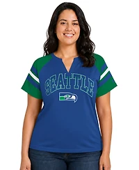 Starter Women's Royal Seattle Seahawks Plus Size Throwback Game On Notch Neck Raglan T-Shirt