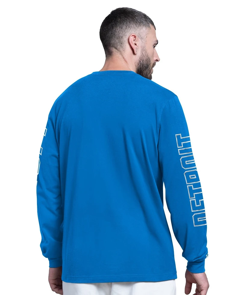 Starter Men's Blue Detroit Lions Clutch Hit Ii Long-Sleeve T-Shirt