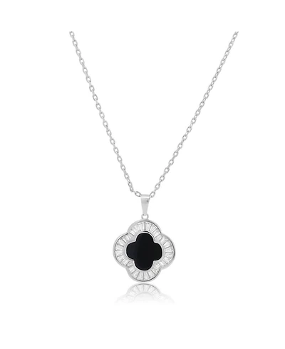 The Lovery Large Onyx Cz Clover Necklace Sterling Silver
