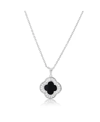 The Lovery Large Onyx Cz Clover Necklace Sterling Silver