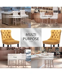 Rainsken Velvet Upholstered Bar Stools Set of 2 - Button Tufted Decoration, Nailhead Trim and Wooden Legs, Counter Height Chairs for Home Pub