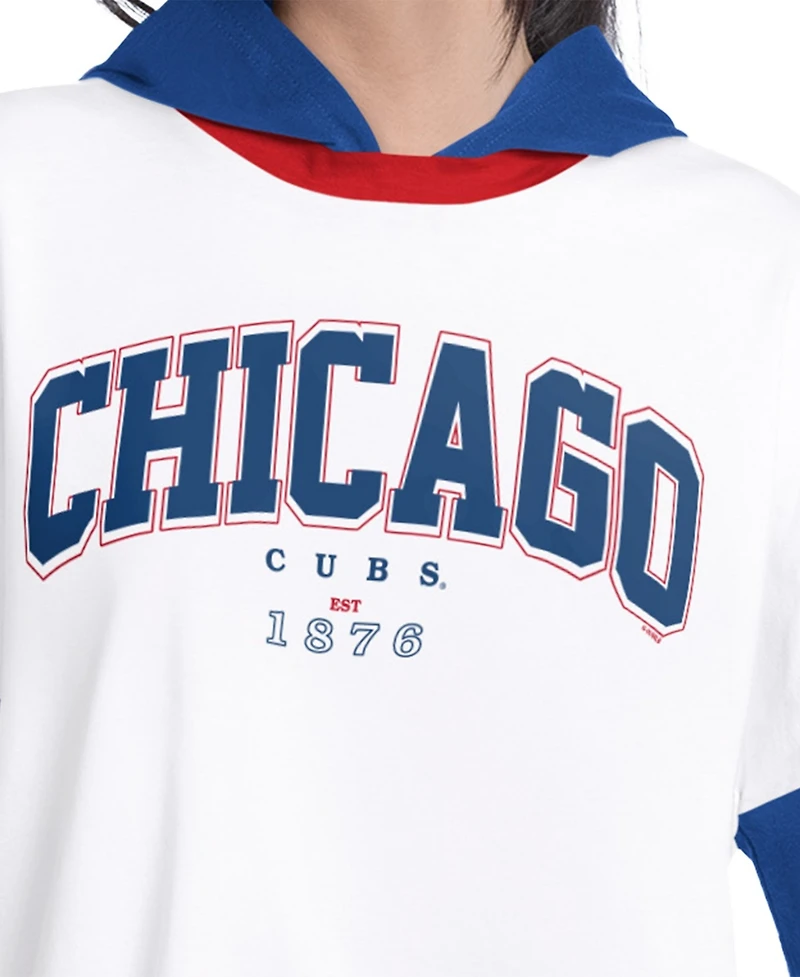 G-iii 4Her by Carl Banks Women's White/Royal Chicago Cubs Key Player Oversized HoodedLong sleeves T-Shirt