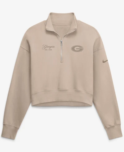 Nike Women's Tan Georgia Bulldogs Neutral Stance Collection Oversized Phoenix Fleece Cropped Quarter-Zip Sweatshirt