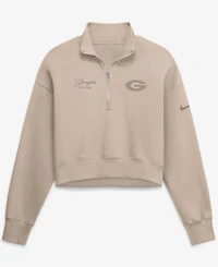 Nike Women's Tan Georgia Bulldogs Neutral Stance Collection Oversized Phoenix Fleece Cropped Quarter-Zip Sweatshirt