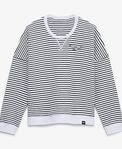 Fanatics Women's White/Black Philadelphia Eagles Striped Oversized French Terry Sweatshirt