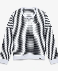 Fanatics Women's White/Black Philadelphia Eagles Striped Oversized French Terry Sweatshirt