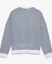 Fanatics Women's White/Navy Denver Broncos Striped Oversized French Terry Sweatshirt