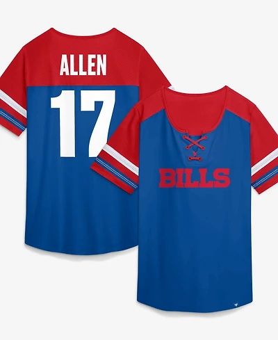 Fanatics Women's Josh Allen Royal Buffalo Bills Curl Route Athena Lace-Up Name Number Shirt