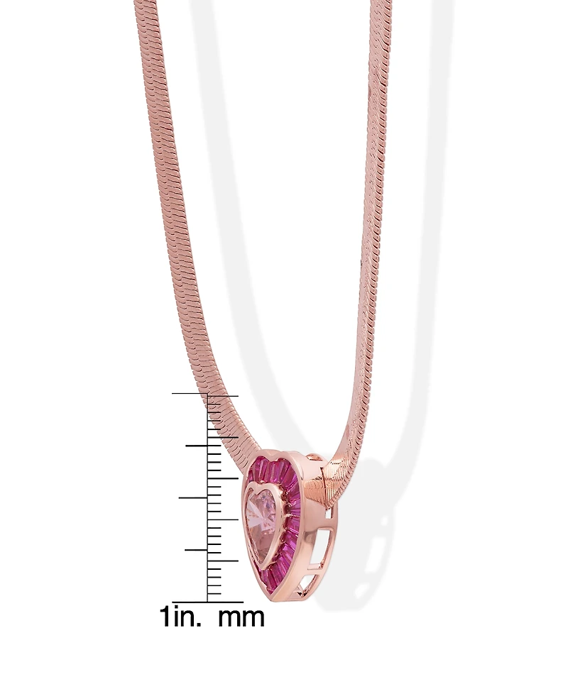 Macy's Simulated Pink Sapphire and Pink Cubic Zirconia Heart on Herringbone 18'' Necklace