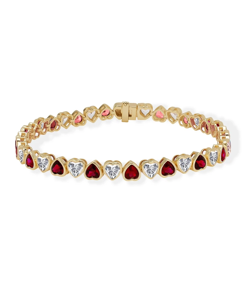 Macy's Simulated Ruby and Cubic Zirconia Bezel Heart Laydown Bracelet