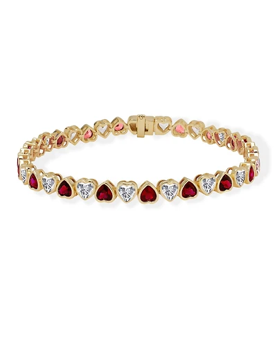 Macy's Simulated Ruby and Cubic Zirconia Bezel Heart Laydown Bracelet