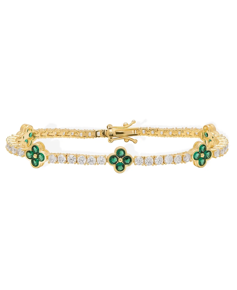 Macy's Simulated Emerald and Cubic Zirconia Clover Bracelet