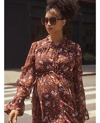 Motherhood Maternity Women's Long Sleeve Ruffle Mini Dress