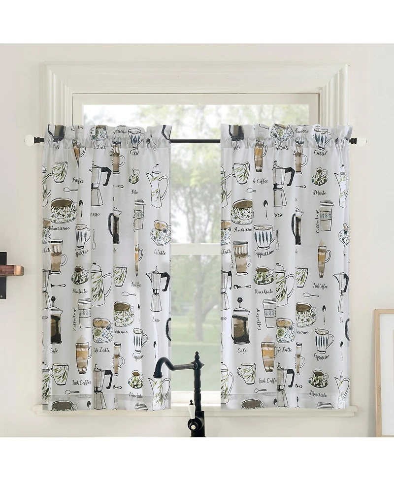 No. 918 Java Joy Cotton Blend Semi-Sheer Rod Pocket Kitchen Curtain Tier Pair