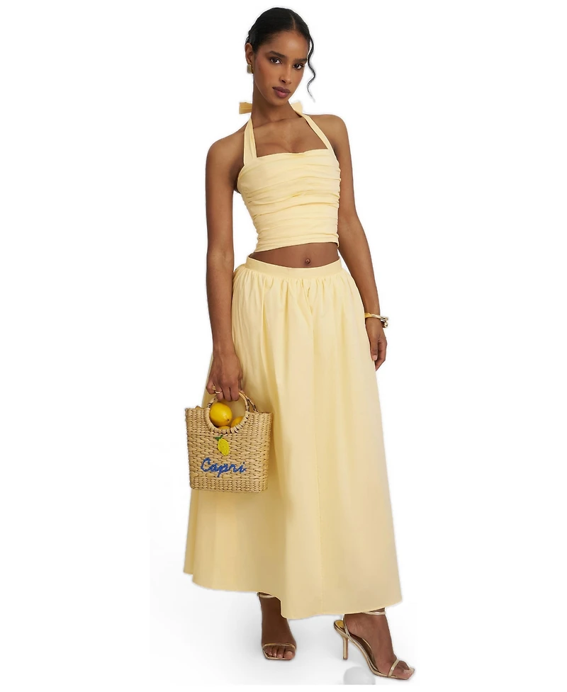 Miss Circle Women's Wilsie Cotton Poplin Ruched Halter Top