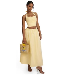 Miss Circle Women's Wilsie Cotton Poplin Ruched Halter Top