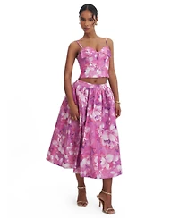 Miss Circle Women's Xalina Blooming Linen Low-Rise Midi Skirt
