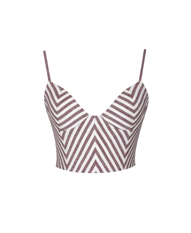 Miss Circle Women's Chevron Striped Linen Cropped Top