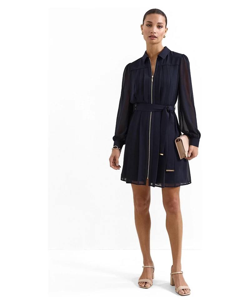 Phase Eight Women's Pleated Zip Shirt Mini Dress