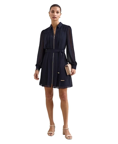 Phase Eight Women's Pleated Zip Shirt Mini Dress