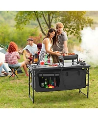 Sugift Folding Aluminum Camping Kitchen Table with 3 Adjustable Heights Windscreen and Storage