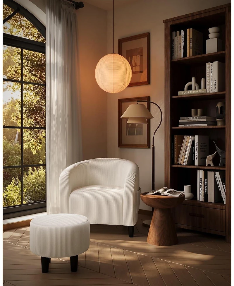 gaomon Corduroy Barrel Sofa Chair, Accent Chair with Ottoman for Bedroom, Small Space