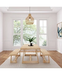 Plank+Beam Classic Solid Wood Dining Table Set with 2 Benches