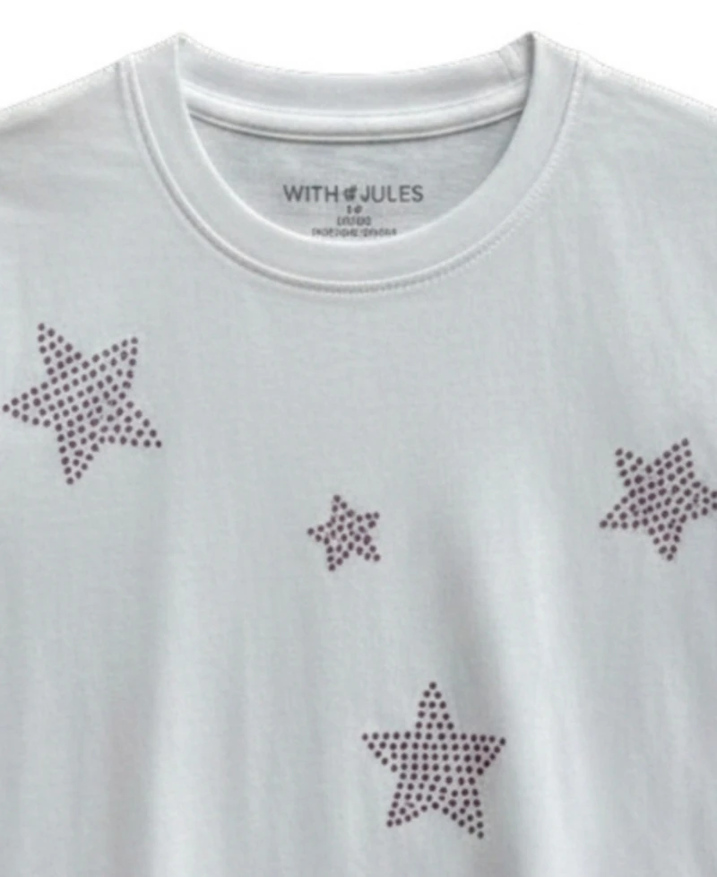 With Jules Girls' 7-16 Crewneck Star Rhinestone Printed T-Shirt