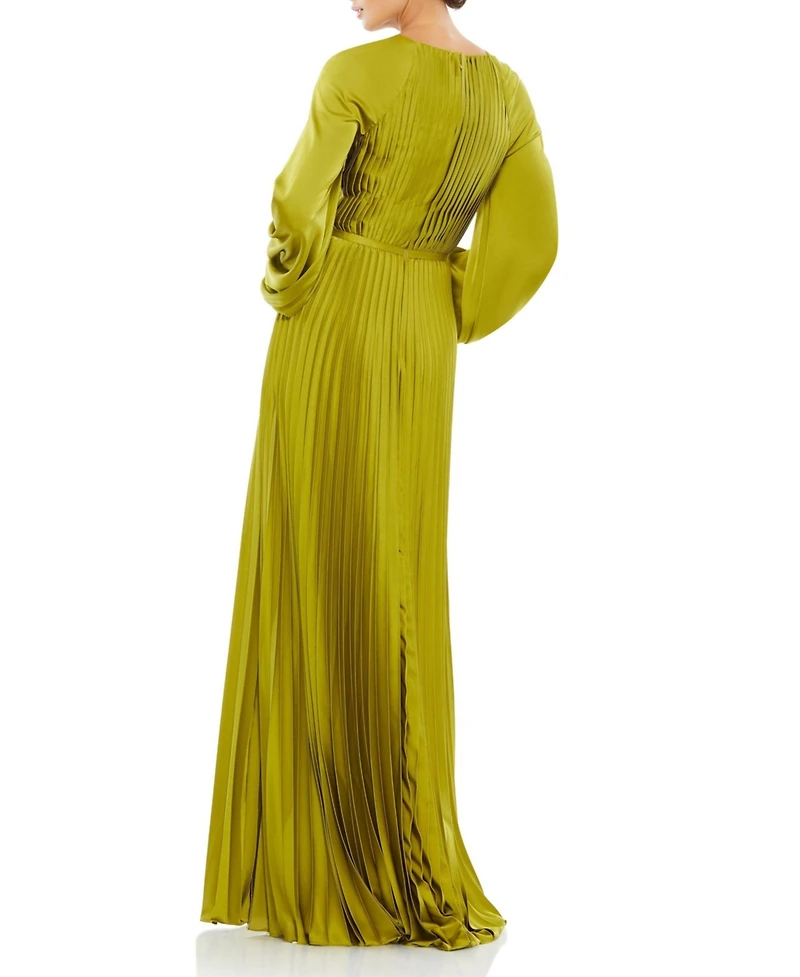 Mac Duggal Women's High Neck Blouson Sleeve Sequin Gown