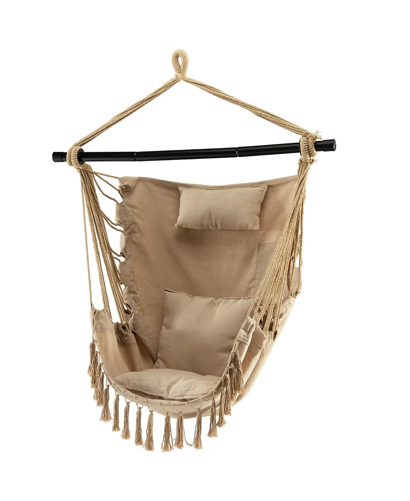 Gymax Hammock Chair w/ Soft Pillow Cushions Pocket Hanging Rope Swing Steel Bar Gray