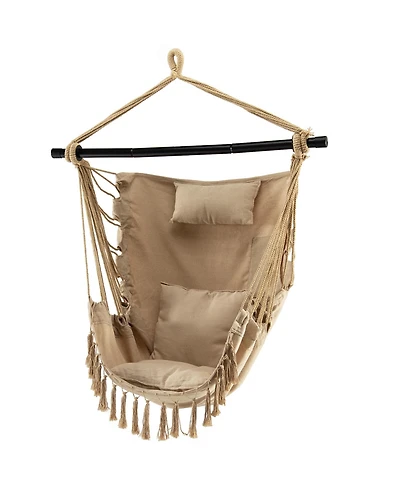 Gymax Hammock Chair w/ Soft Pillow Cushions Pocket Hanging Rope Swing Steel Bar Gray