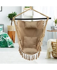 Gymax Hammock Chair w/ Soft Pillow Cushions Pocket Hanging Rope Swing Steel Bar Gray